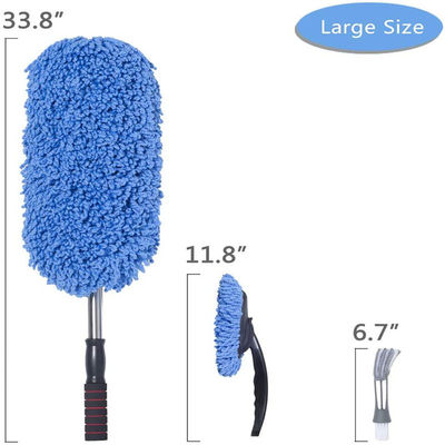 3pcs Blue Soft Duster Car Détailing Brush Microfibre Brush à roue en alliage avec poignée longue
