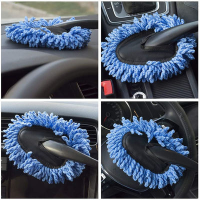 3pcs Blue Soft Duster Car Détailing Brush Microfibre Brush à roue en alliage avec poignée longue