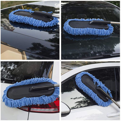 3pcs Blue Soft Duster Car Détailing Brush Microfibre Brush à roue en alliage avec poignée longue
