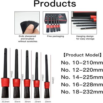 5pcs Pp détail pinceau avec couleur rouge et noir Pour le détail professionnel de voiture
