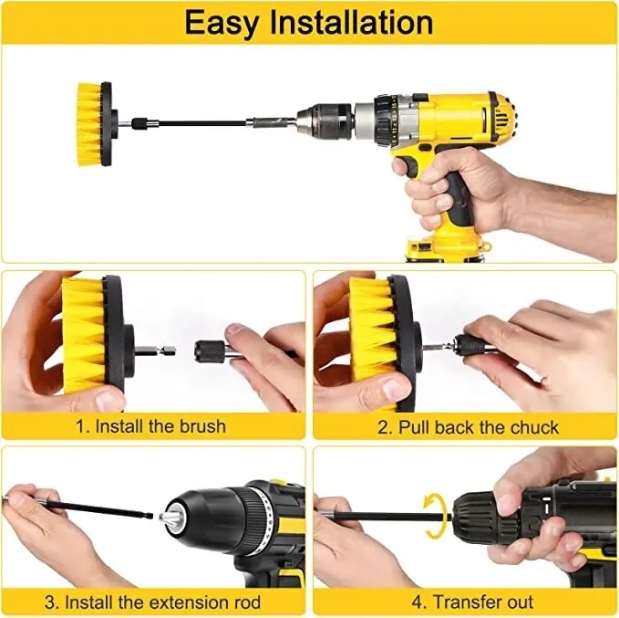 Ensemble de pinceau de forage pour le nettoyage - Power Scrubber Kit de pinceau à serviette avec extension de pièce jointe pour voiture