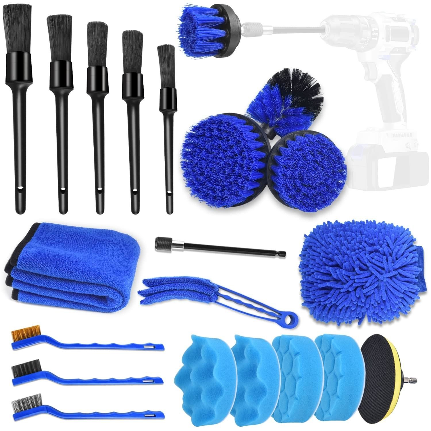 21 pièces outils de nettoyage de voiture kit de polissage des tampons d'éponge pour roues tableau de bord intérieur