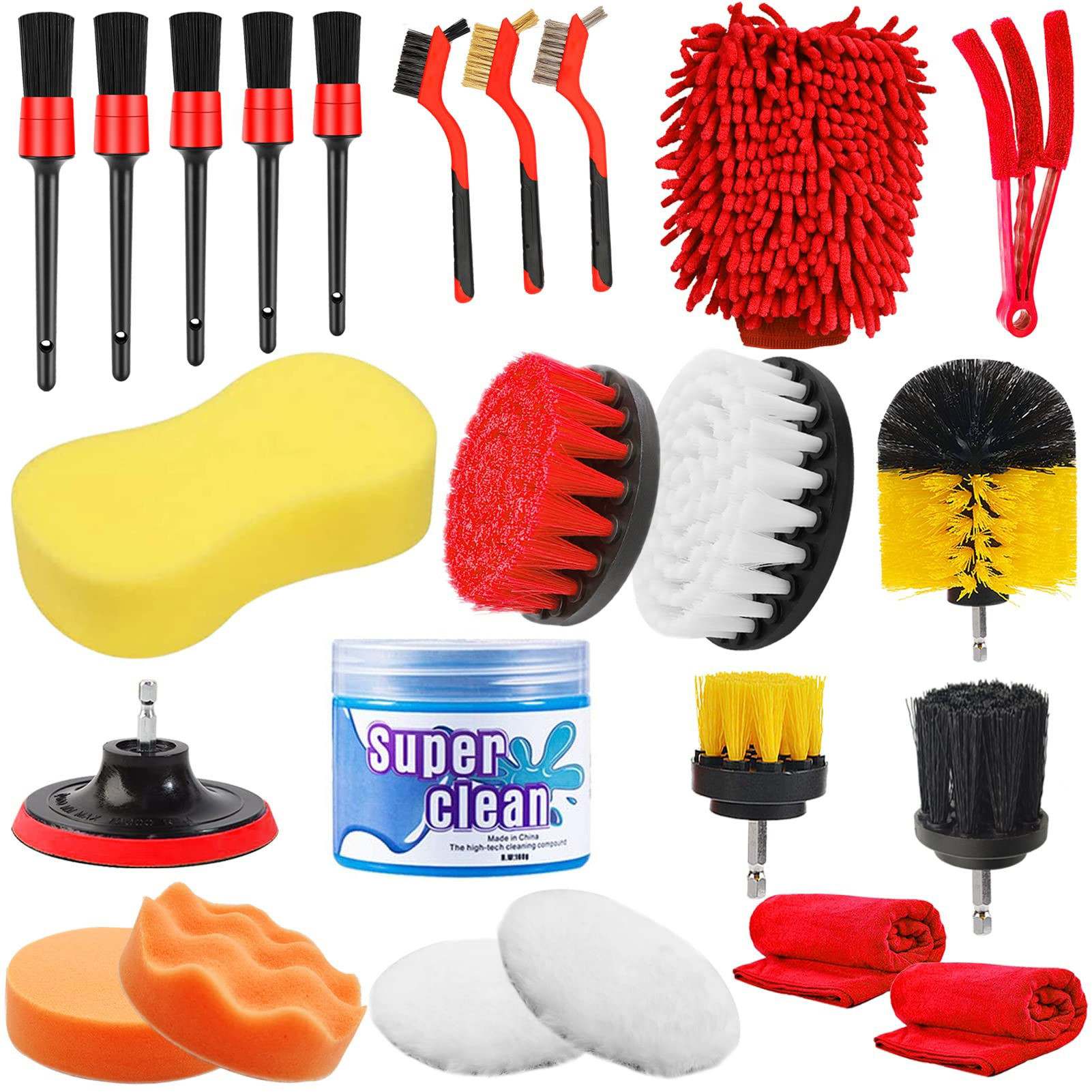 Outils de nettoyage de voiture ensemble 24 pièces brosse détaillante automatique éponge de cire lavage intérieur extérieur