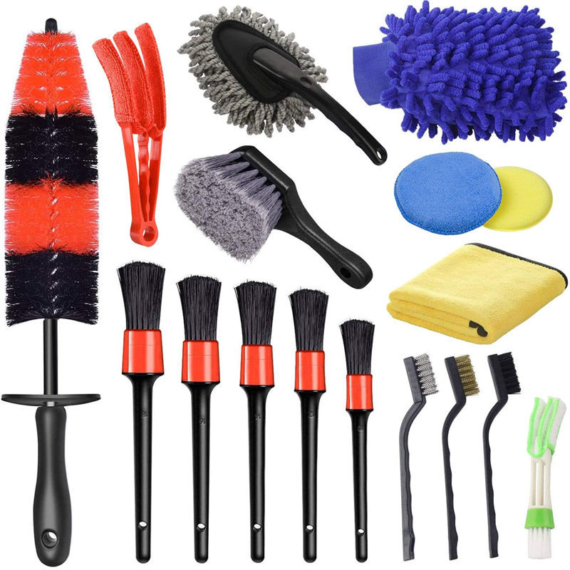 Fabrication en gros d'outils de nettoyage de détails automobiles 17pcs brosse à dents pour l'intérieur des roues de voiture