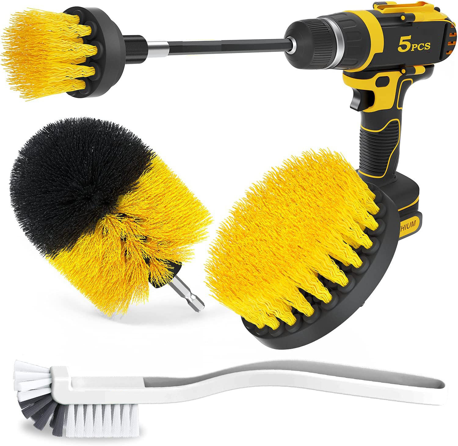 5 pièces de forage nettoyer le pinceau Power Scrubber pour le tapis Cuisine Roue de voiture Nettoyage des lunettes